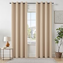 EMEMA Beige Blackout Curtain with Eyelets 140 x 225 cm Set of 2 Opaque Soft and Aesthetic Thermal Blackout Curtains for Living Room Modern Bedroom