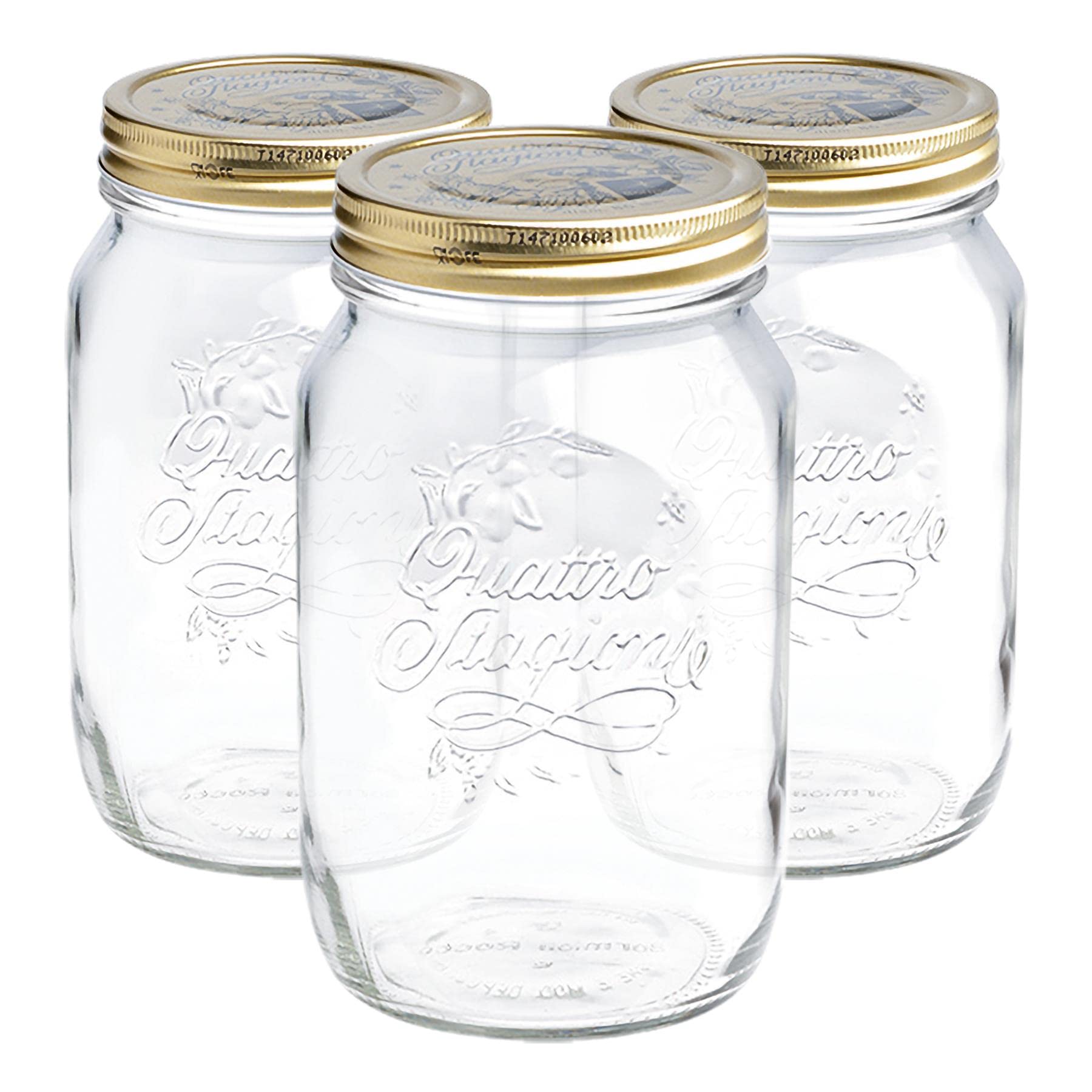 Bormioli RoccoQuattro Stagioni Mason Jars - Traditional Kitchen Food Canister with Screw Top Lid - 1.5 Litre - Pack of 3