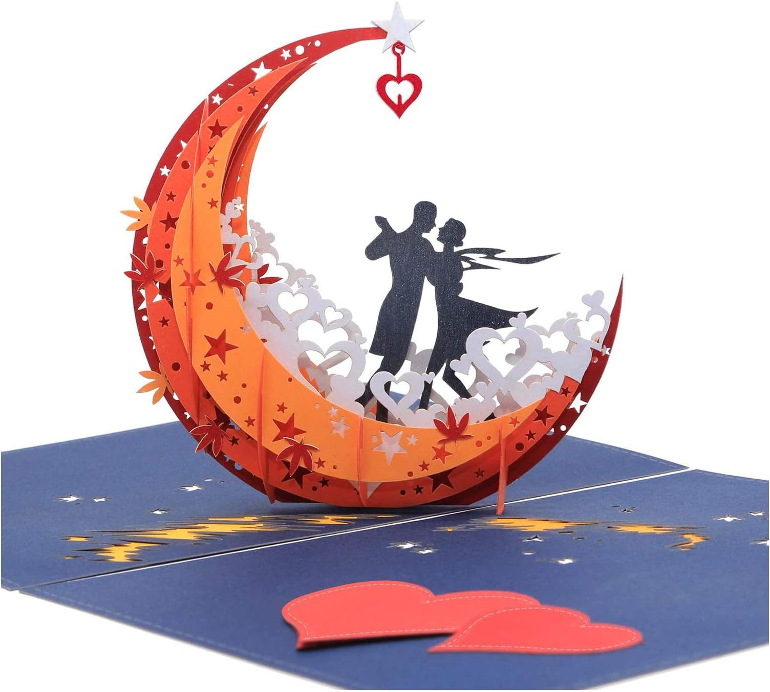 3D Anniversary Card - For Her, Him, Couple, Wife, Husband, Girlfriend, Boyfriend - A Dance on Moon Boat To The Edge Of The World - Anniversary Card for Her,Birthday Card,Valentines Day Card-Red