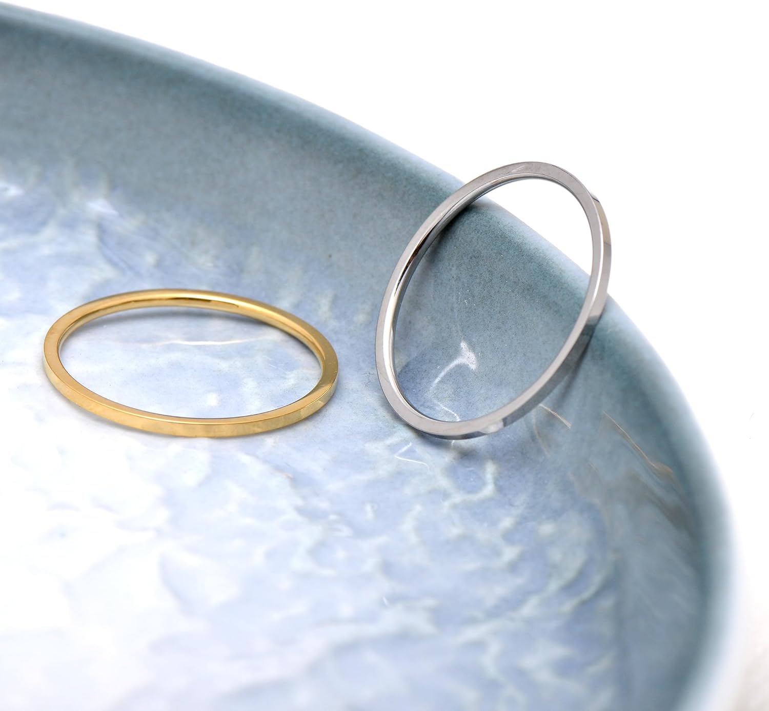 Paialco Two Tone 1 MM Skinny Stainless Steel Rings Stackable Bands for Women, Size 7 - Image 2