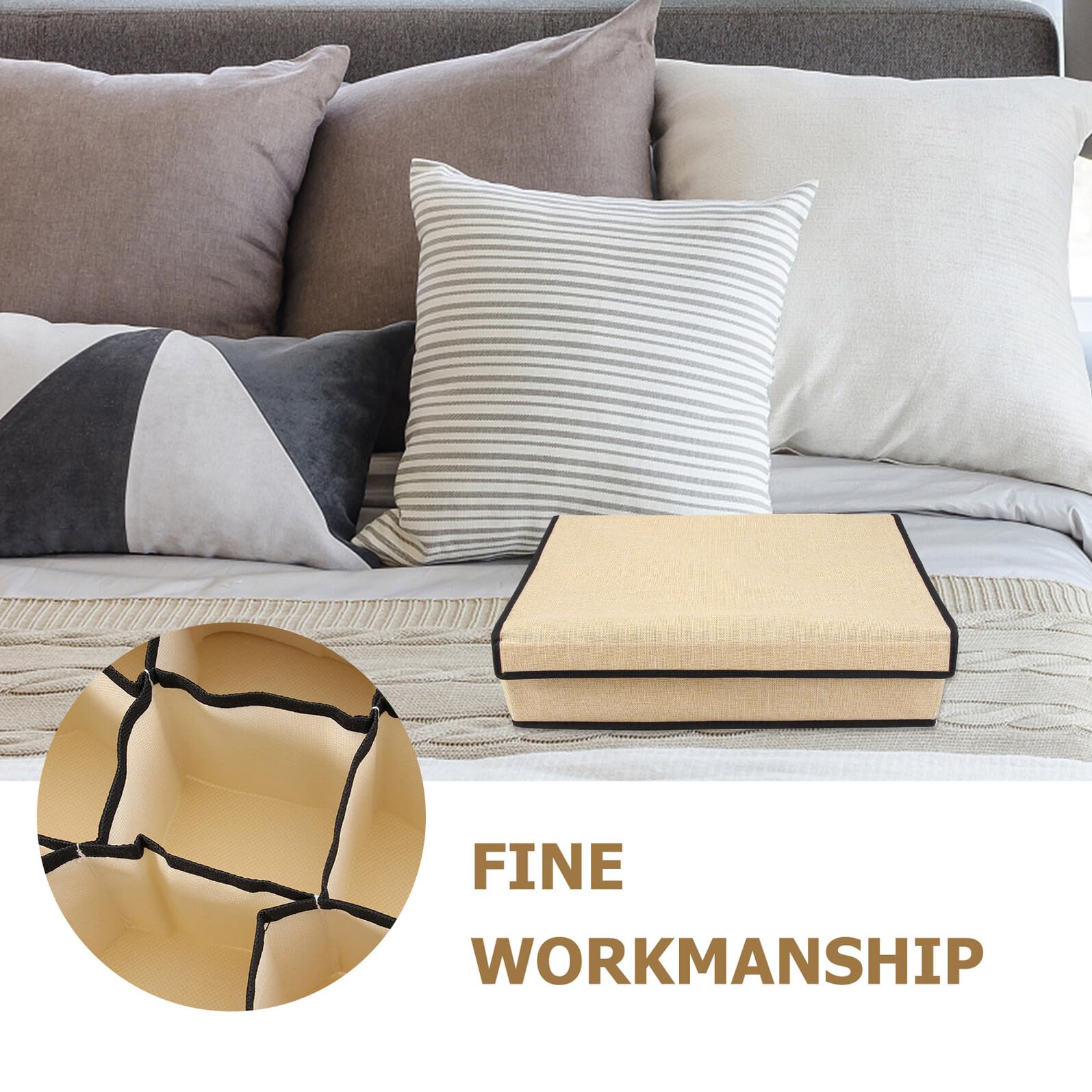 Aufbewahrungsbox für Bhs und Unterwäsche mit 16 Fächern aus Gewebe Beige mit Deckel und Einfache Reinigung für Schublade und Schrank