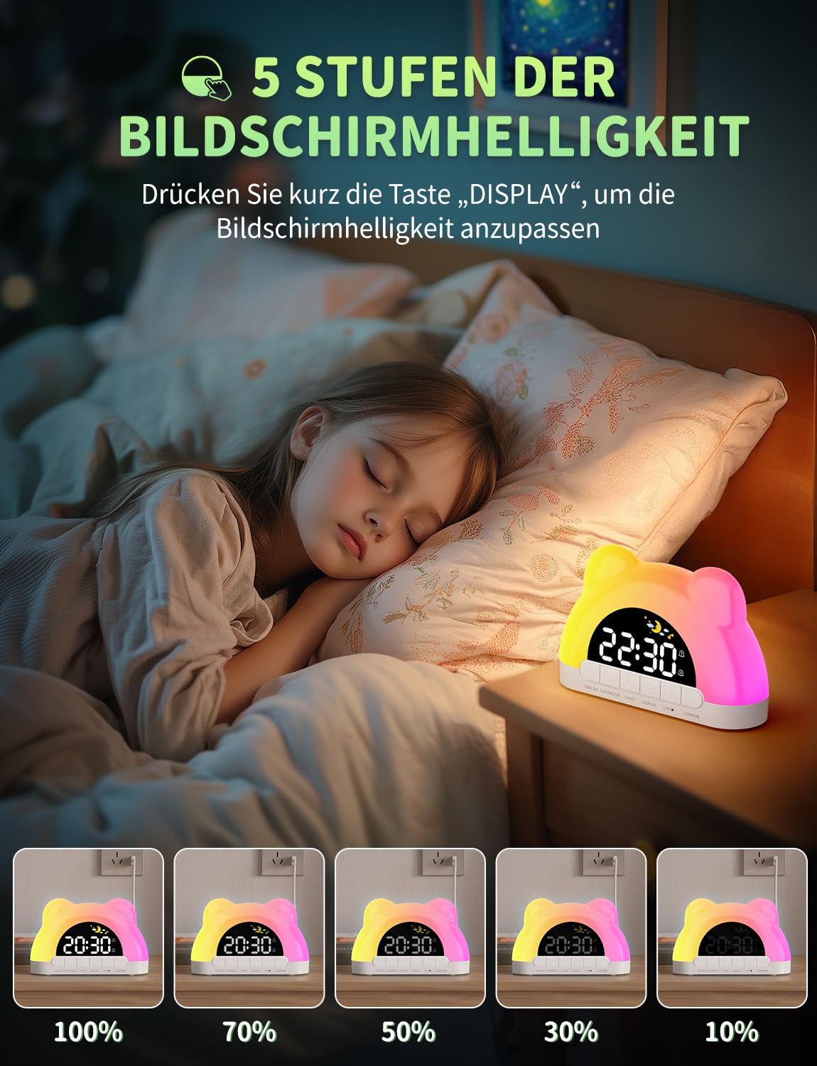 Kinderwecker,Wecker Kindermit 11 RGB Lichtern,Schlaftrainer Für Kinder Soundmaschine Dual Wecker Schlummerfunktion 12/24H Zeitanzeige Für Jungen und Mädchen