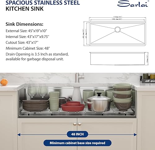Miniatura 146 de Sarlai Fregadero de cocina de montaje inferior 21 x 19 pulgadas, repisa de fregadero de barra de montaje inferior, estación de trabajo, cuenco Acero