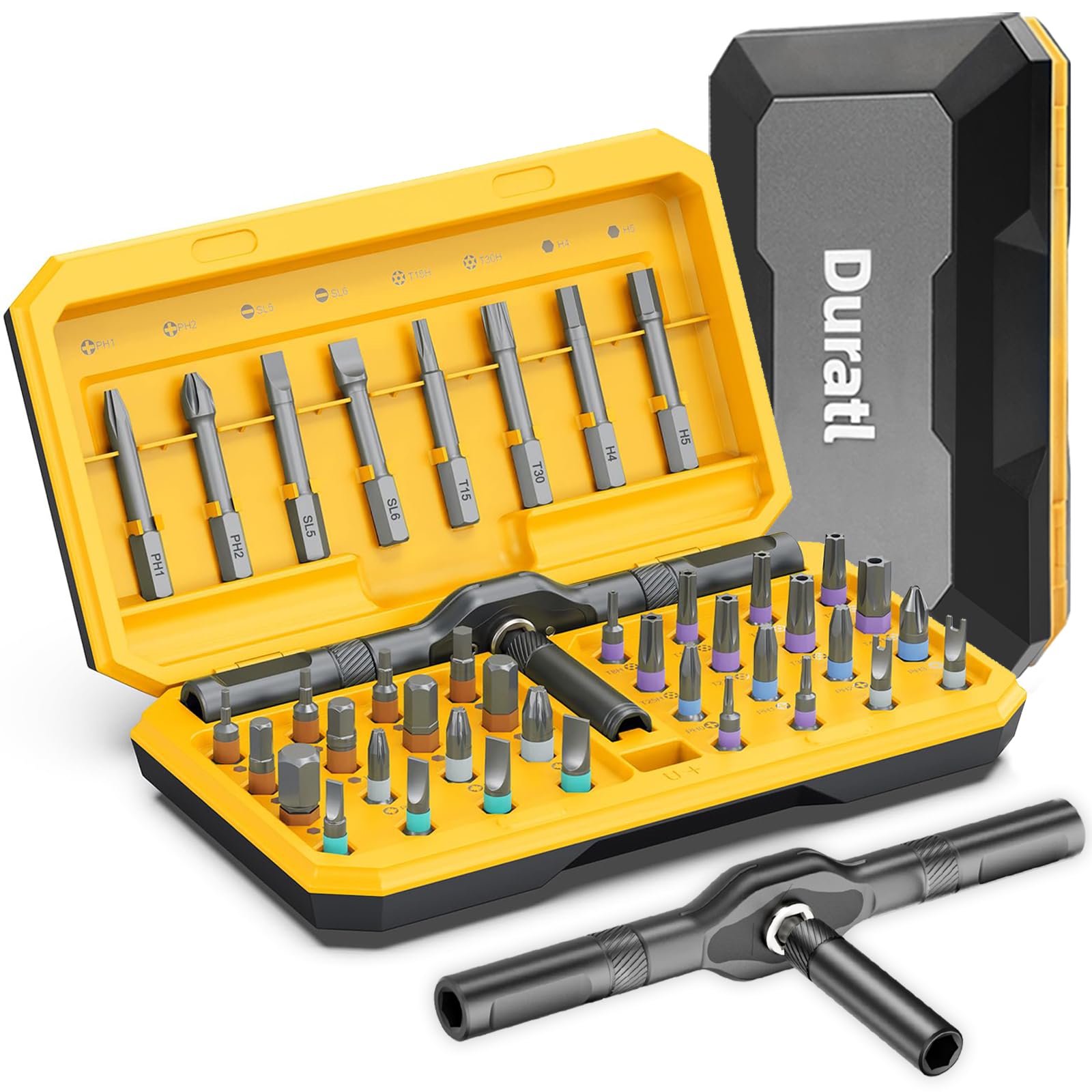 Juego de destornilladores magnéticos 42 en 1 con 40 puntas magnéticas, juego de destornilladores de trinquete con mango de trinquete desmontable, kit de herramientas de reparación compacto