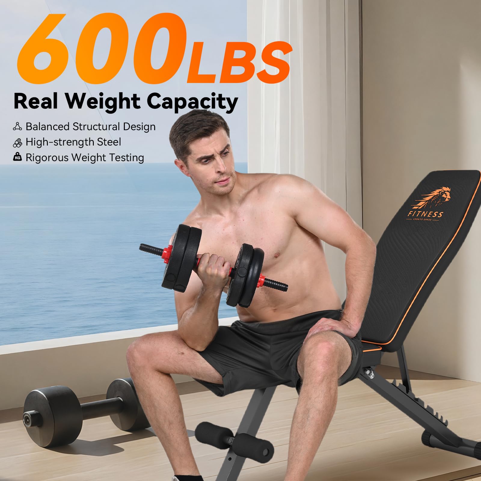Banco musculación plegable Banco de pesas ajustable con 8 posiciones respaldo ajustable Banco de gimnasio capacidad de peso 300KG