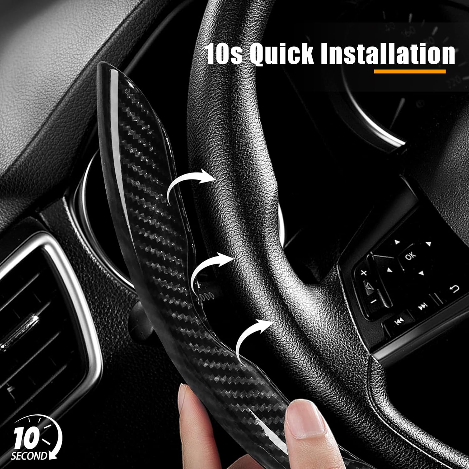 Carbon Fiber Steering Wheel Covers 3 Piece Clip on Steering Wheel Cover (Black) - Image 5