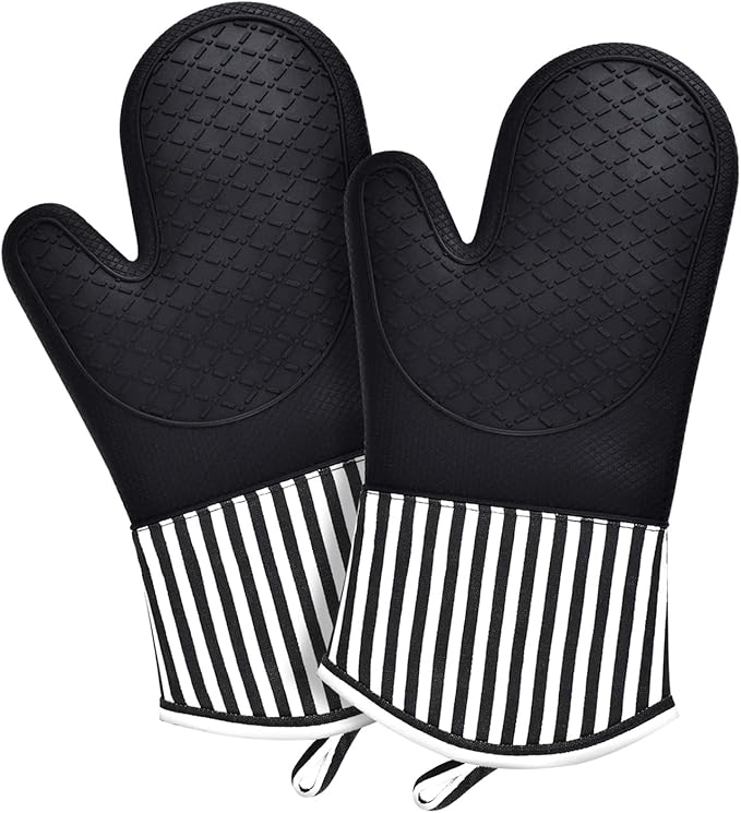 KATUMO Silicone Oven Mitts, Professional 500℉ Heat Resistant Cooking Gloves Non Slip with Soft Cotton Lining Kitchen Mittens Baking Glove Potholder for Cooking, Baking, BBQ, 1 Pair