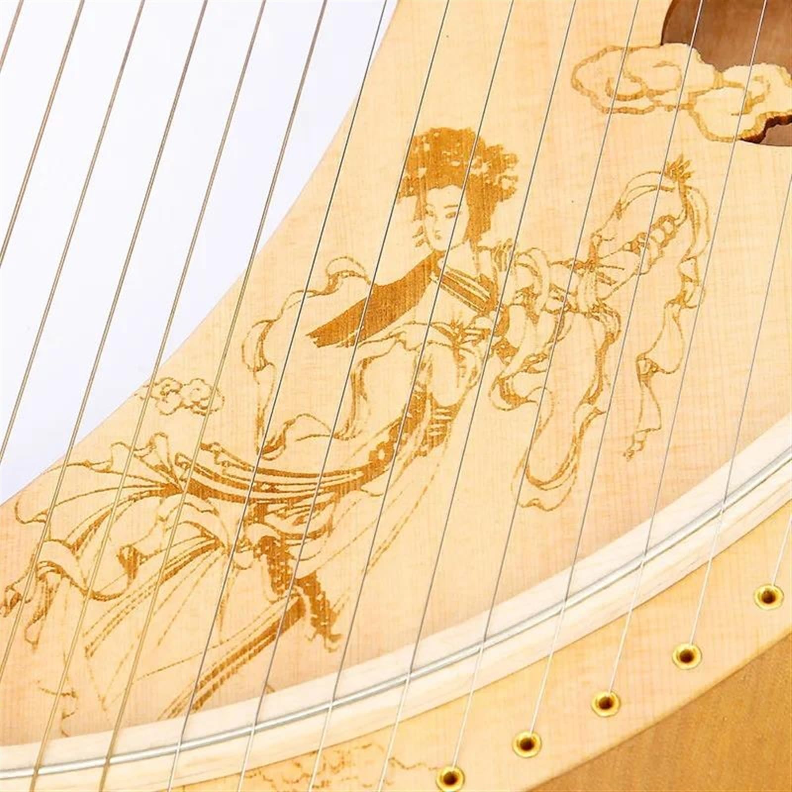 harfe instrument 19-saitige Lyra Massivholzfurnier-Harfe Phonetische Symbole Exquisite Schnitzereien Musikinstrument Mit Stimmschlüssel