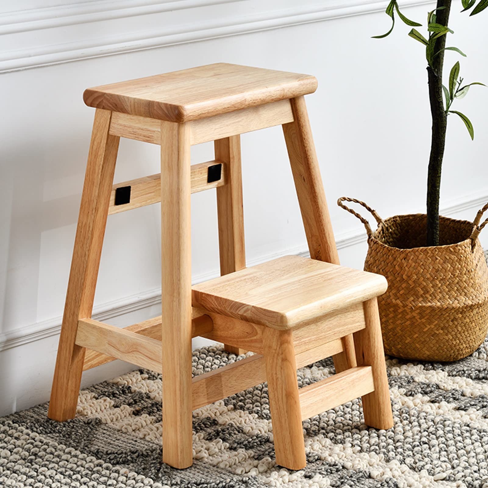 Banco para zapatos y escalera plegable de madera de 2 escalones con diseño nórdico