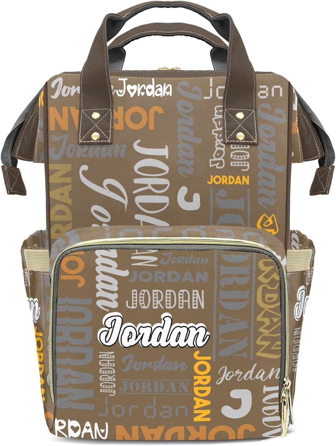 Custom Diaper Bag Backpack for Baby Girls Boys, Coffee Personalized Mommy Nursing Bag with Name Customized Casual Backpack for Travel Birthday Gift