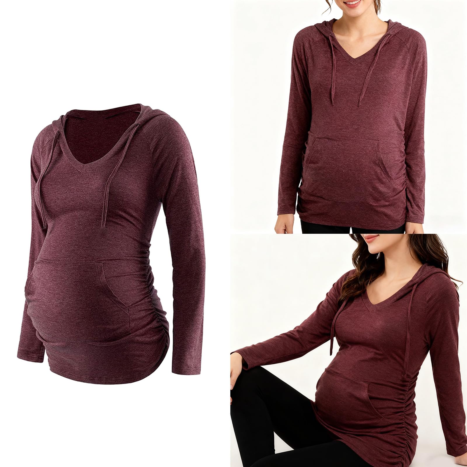 Felpa premaman comoda con cappuccio e scollo a V a maniche lunghe, perfetta per le mamme in attesa in autunno e inverno con cappuccio