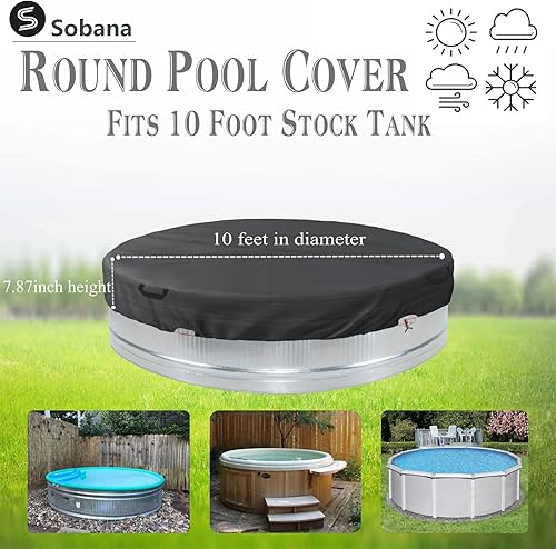 Miniatura 2 de Sobana Cubierta redonda de acero para piscina de 9 a 10 pies, cubiertas impermeables resistentes para piscina, cuerda de alambre y diseño de