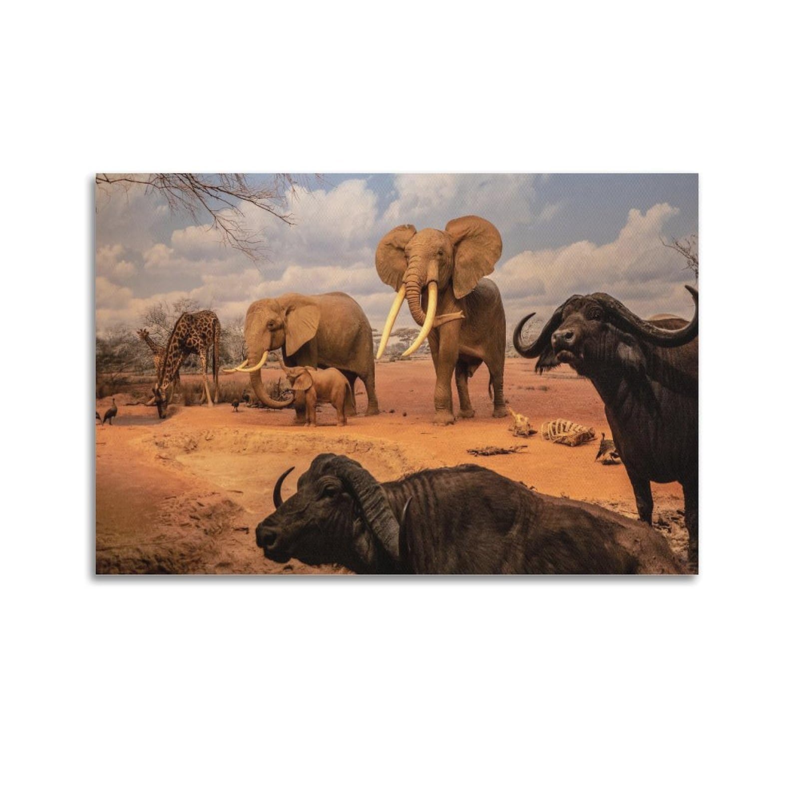 Xkuga Boys Unframe-Style Africa Wildlife Poster Vintage Elephant Giraffe Buffalo Modern Decorative Canvas Prints - Ideal Wall Art For Family, Man Cave, Game Room, & Girls Bedroom 20X30inch(50X75cm)