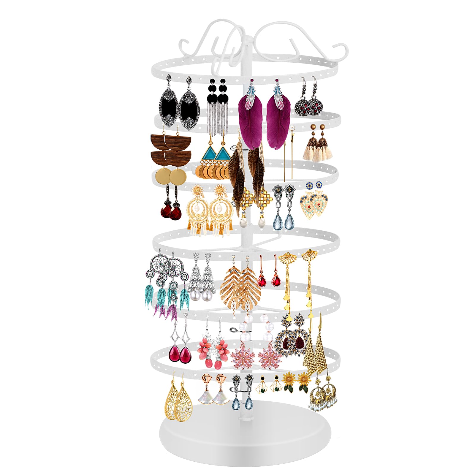 24Aug 6-Tier 360° Rotating Earring Holder Organizer Stand & Jewelry Tree Rack - 264 Holes Display Storage for Stud/Hoop Earrings, Vintage Metal Design, Space-Saving Table Decor