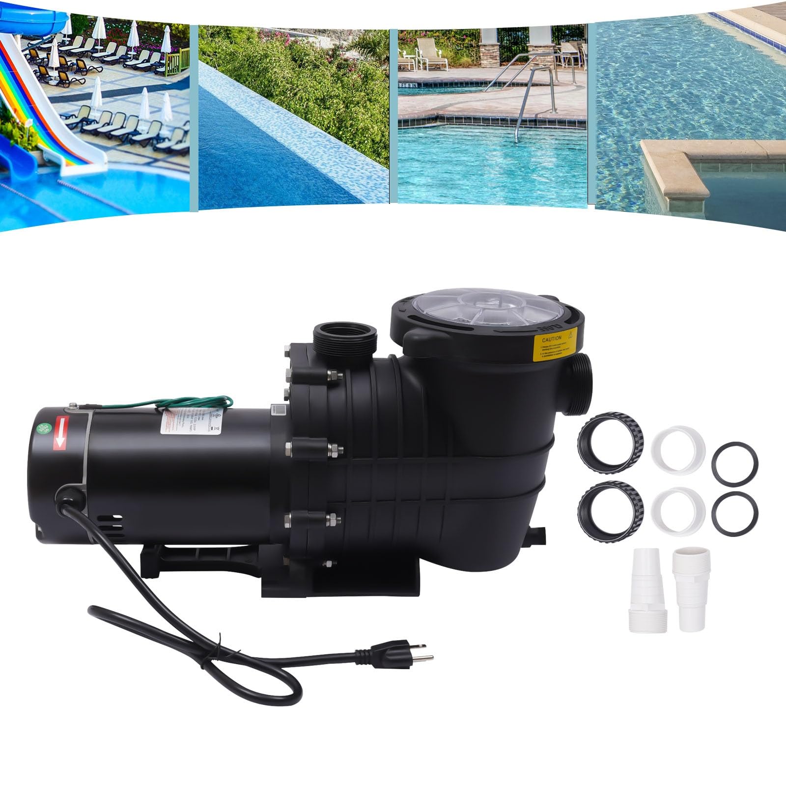 Swimming Pool Pump, 110-120V 2HP 1500W 118.8GPM Single-speed Pure Copper Motor Filter Garden lnground and Above Ground Pools Water Pump