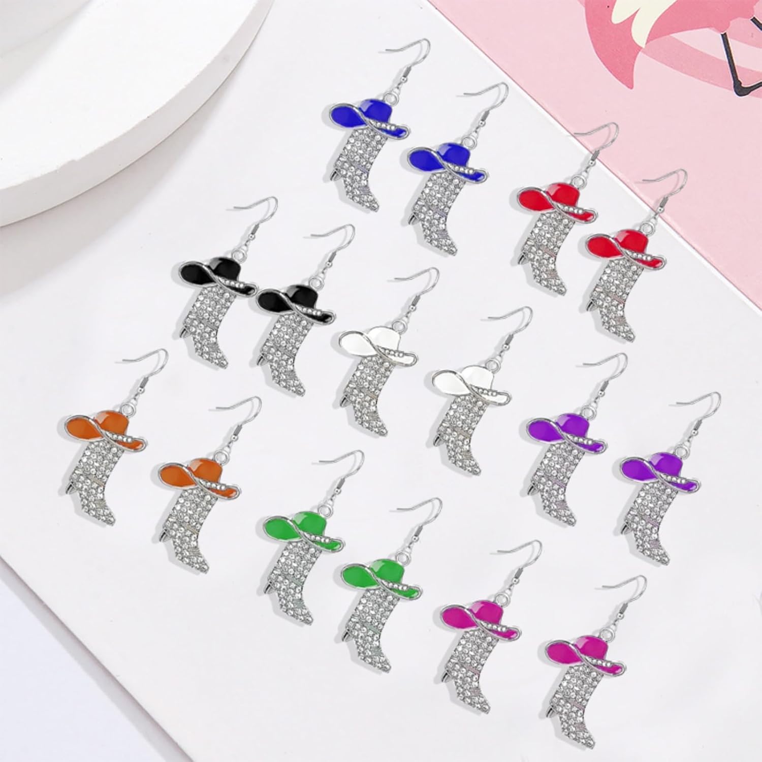 WCRAZYE Western Earrings Necklace Sets for Women Enamel Sparkly Rhinestone Cowgirl Boots Wild West Country Rustic Style Earrings - Image 6