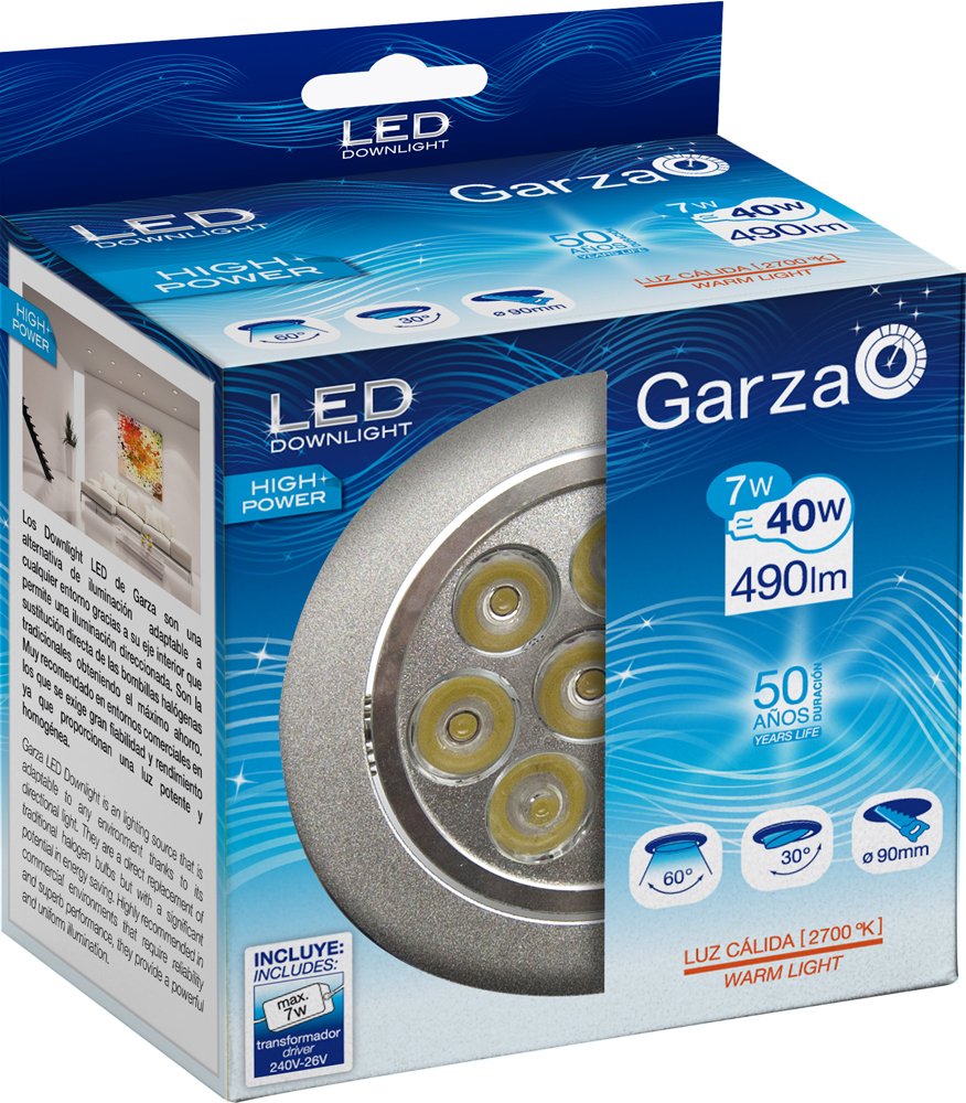 Garza LED Empotrable, Luz cálida, 7W, 400739