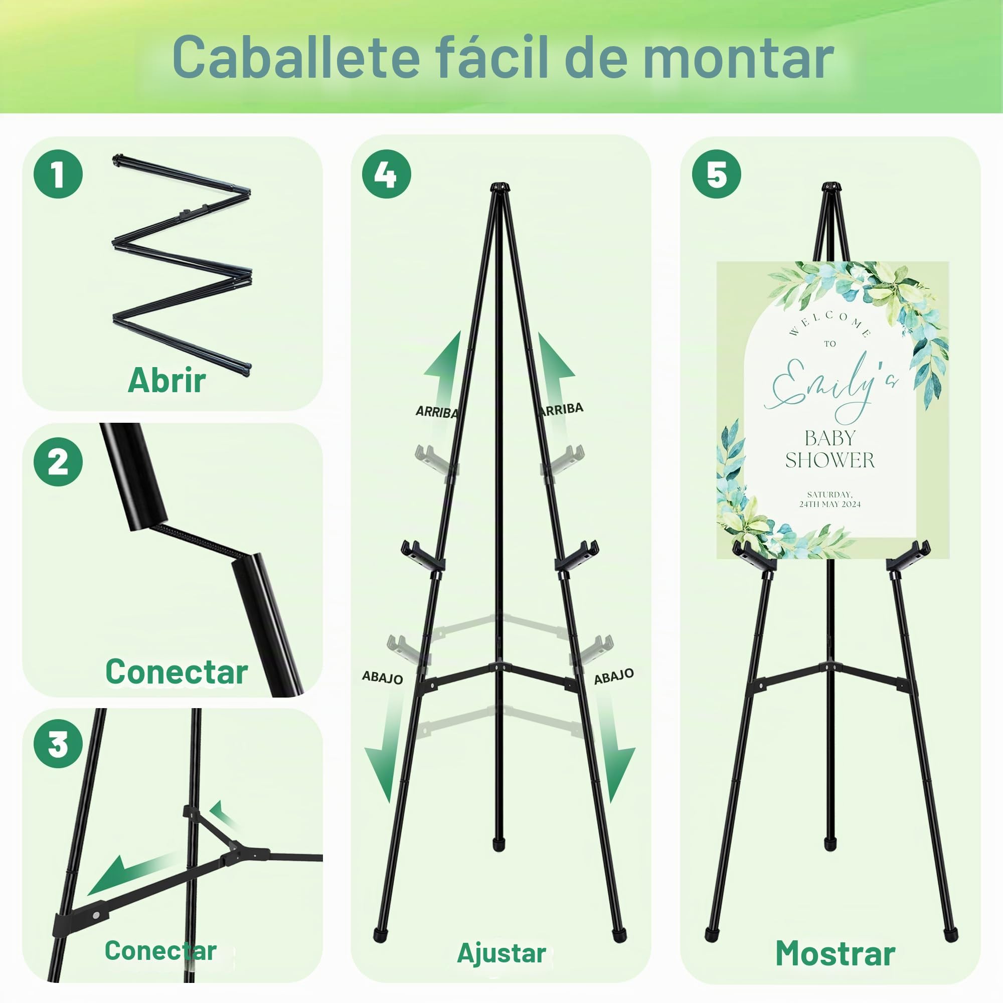 Caballete para carteles, caballete de exhibición para letrero de boda, soporte de póster de artista, trípode instantáneo plegable para pintura, caballete de metal ajustable de 168 cm con bolsa