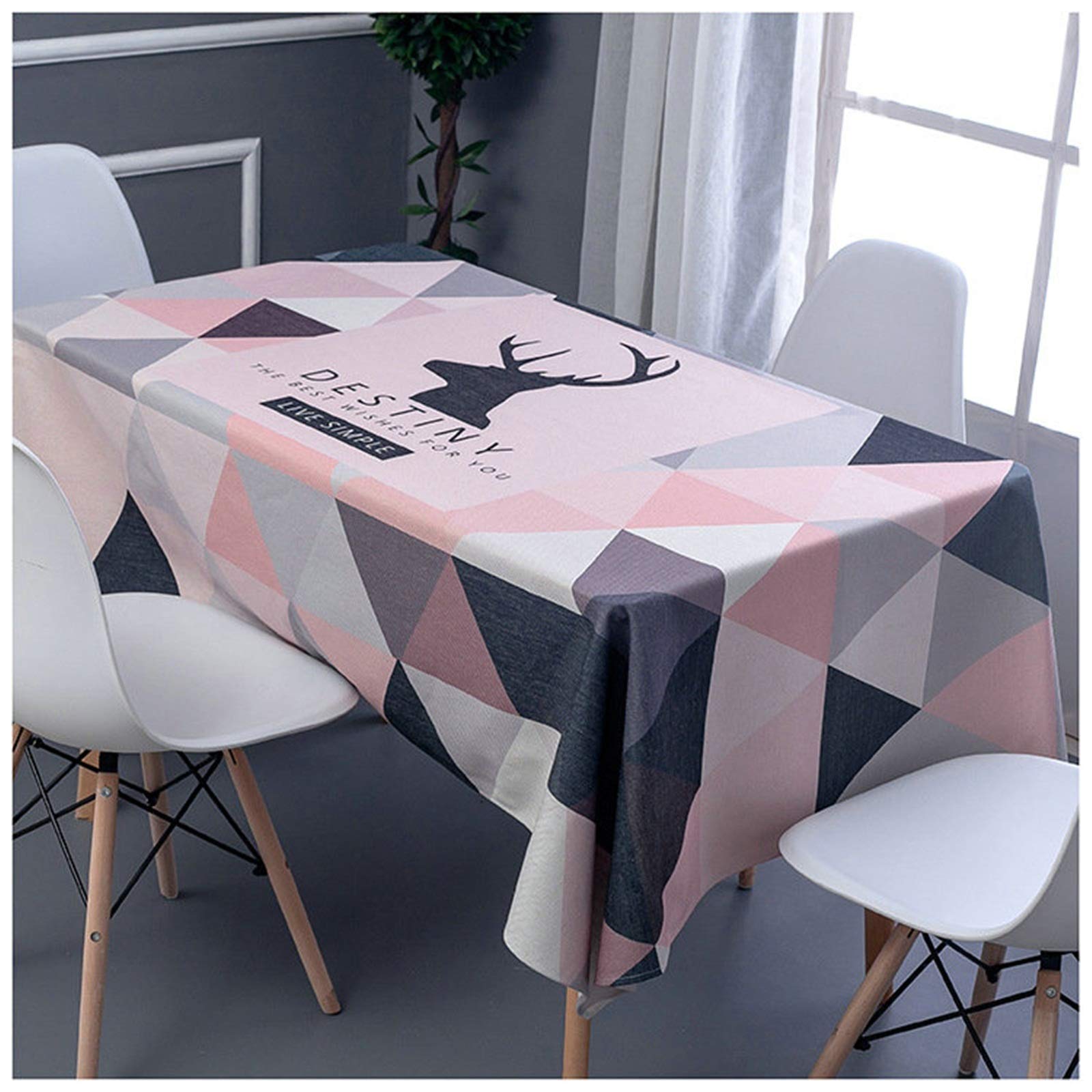 Nappe Coton Lin avec Cerf Stylisé, Textile Haut de Gamme 110x170