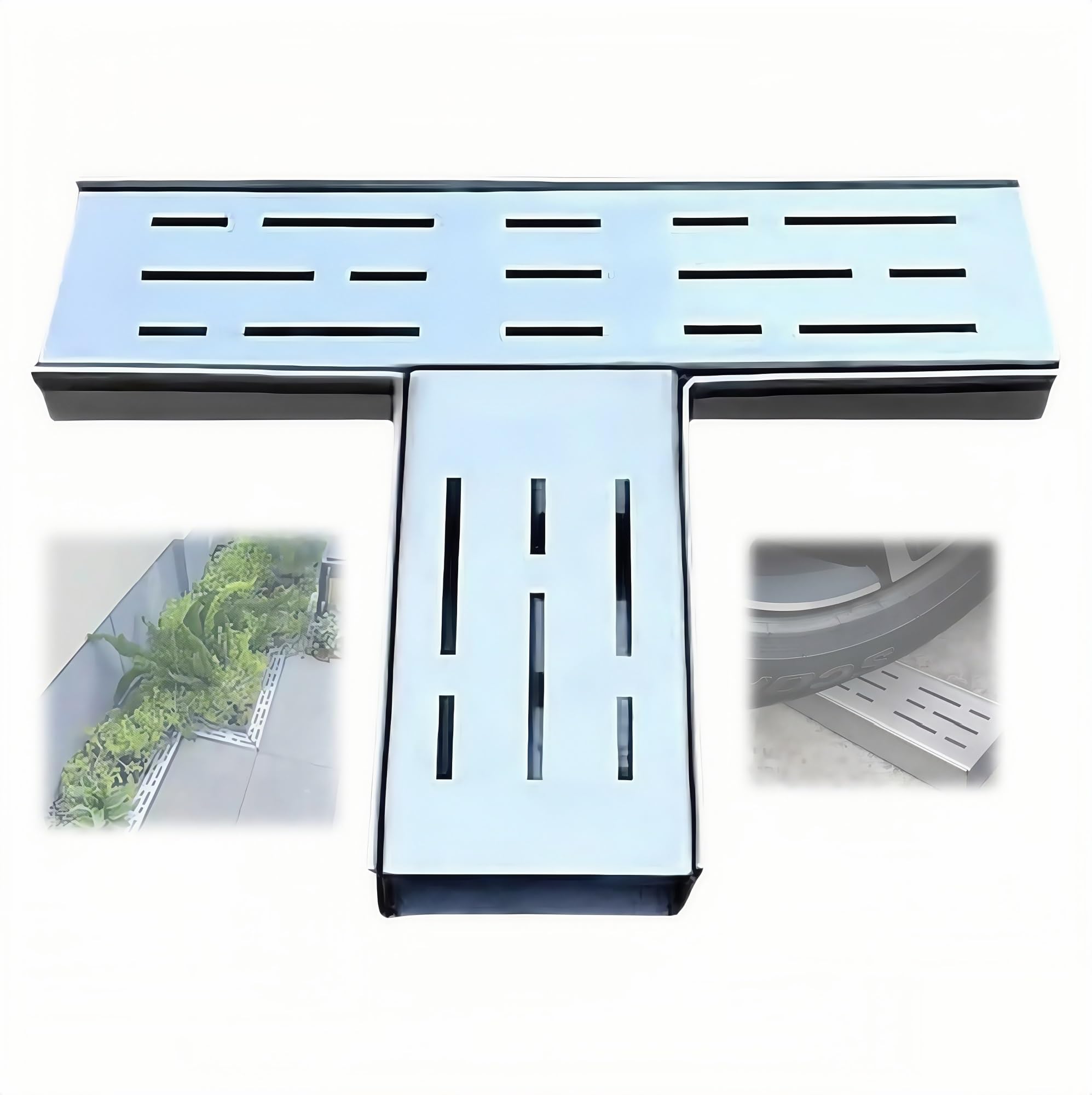 Outdoor Slim Narrow Trench Drain System,trench drain system,Channel Drain with Grate & 90 Degree Elbow, Stainless Steel Drainage Trench, for Yard Underground, Replacement Low-profile(B,5*3cm)