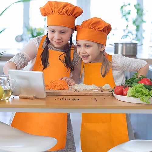 Miniatura 7 de Juego de delantal y sombrero de chef para niños, delantal ajustable con 2 bolsillos, pintura de chef para cocinar, hornear
