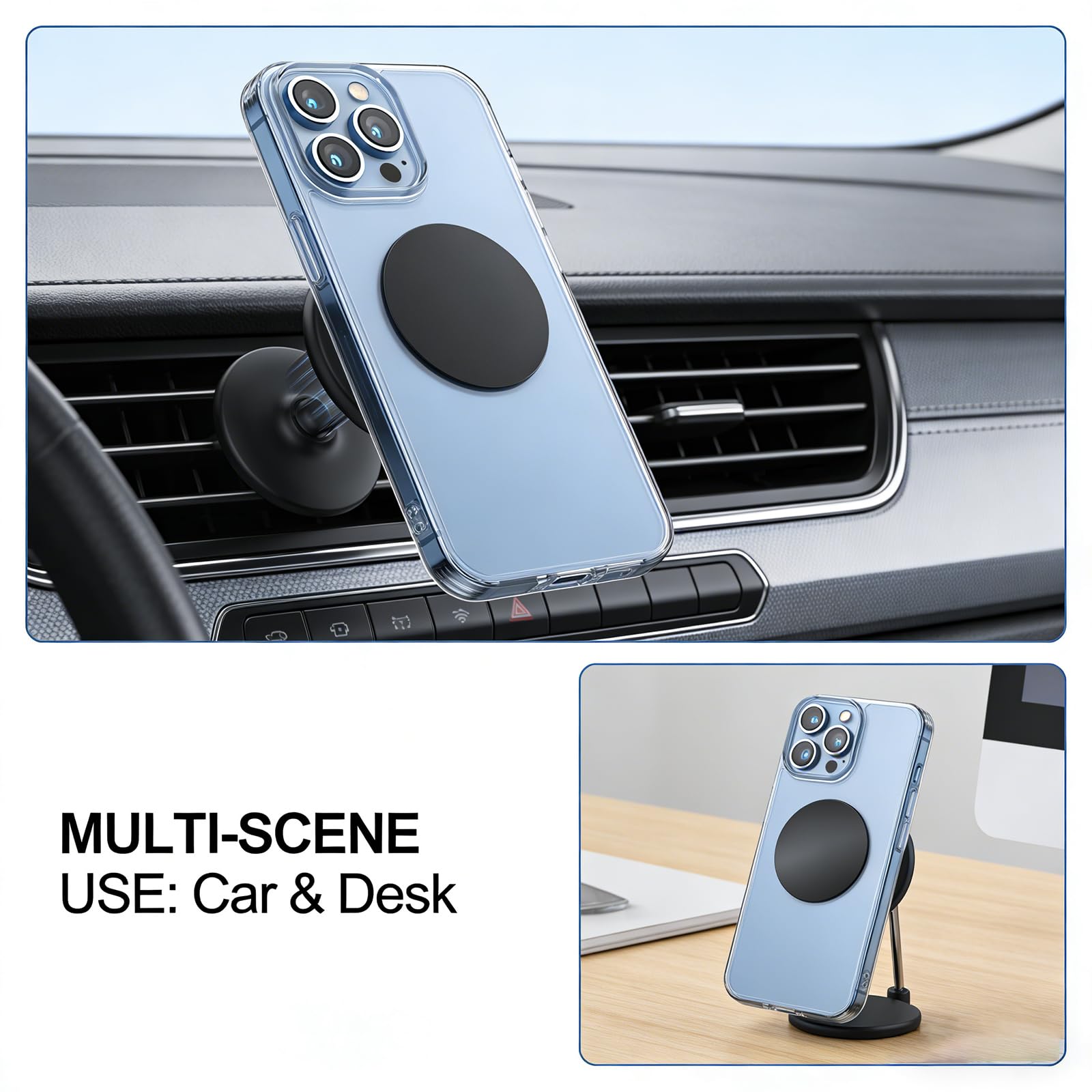 4 Pcs Sticker Metal Plates Replacement,Mount Metal Plate Kits with Adhesive,Metal Plate for Car Magnetic Phone Holder,Compatible with most cellphones(Round,Black) — view 3