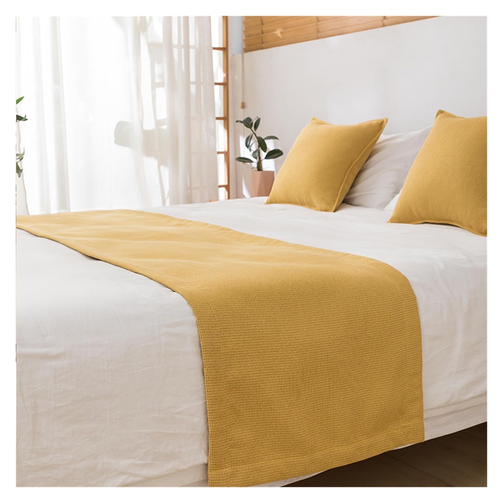 SHENJMAI Bed Runner Bed Runner Throw Home Hotel Decoration Solid Flag Wedding Bedroom Tail Towel Pillowcase(Yellow,45x210cm bed runner)