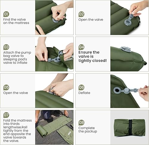 Miniatura 8 de ONETIGRIS Almohadilla de dormir para camping, colchón de camping ultraligero de jade 2.8 R-Value colchonetas inflables compactas para camping,