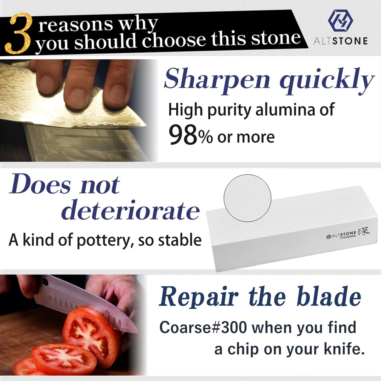 FUKAMI Sharpening Stone Coarse #300 Extra-Thick for Heavy-Duty Use, Whetstone Made in Japan