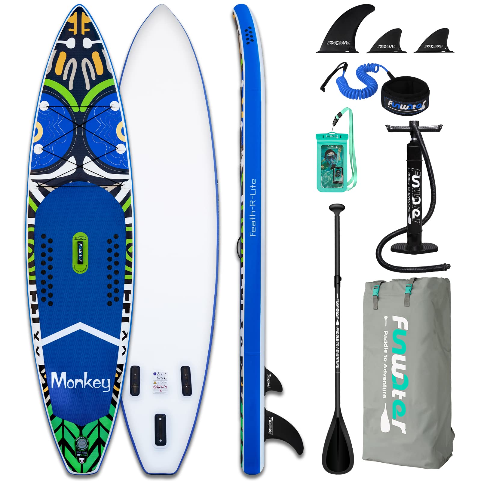 FEATH-R-LITE Inflatable 11'x33''x6'' Stand Up Paddle Board Ultra-Light (21.6lbs) SUP with Accessories Adj Paddle, ISUP Backpack, Pump, Phone Bag, Leash
