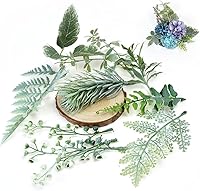 Vista 1 de 11 piezas de hojas verdes artificiales a granel de eucalipto de seda de hojas verdes falsas para bricolaje, ramos de flores de boda, centro de mesa