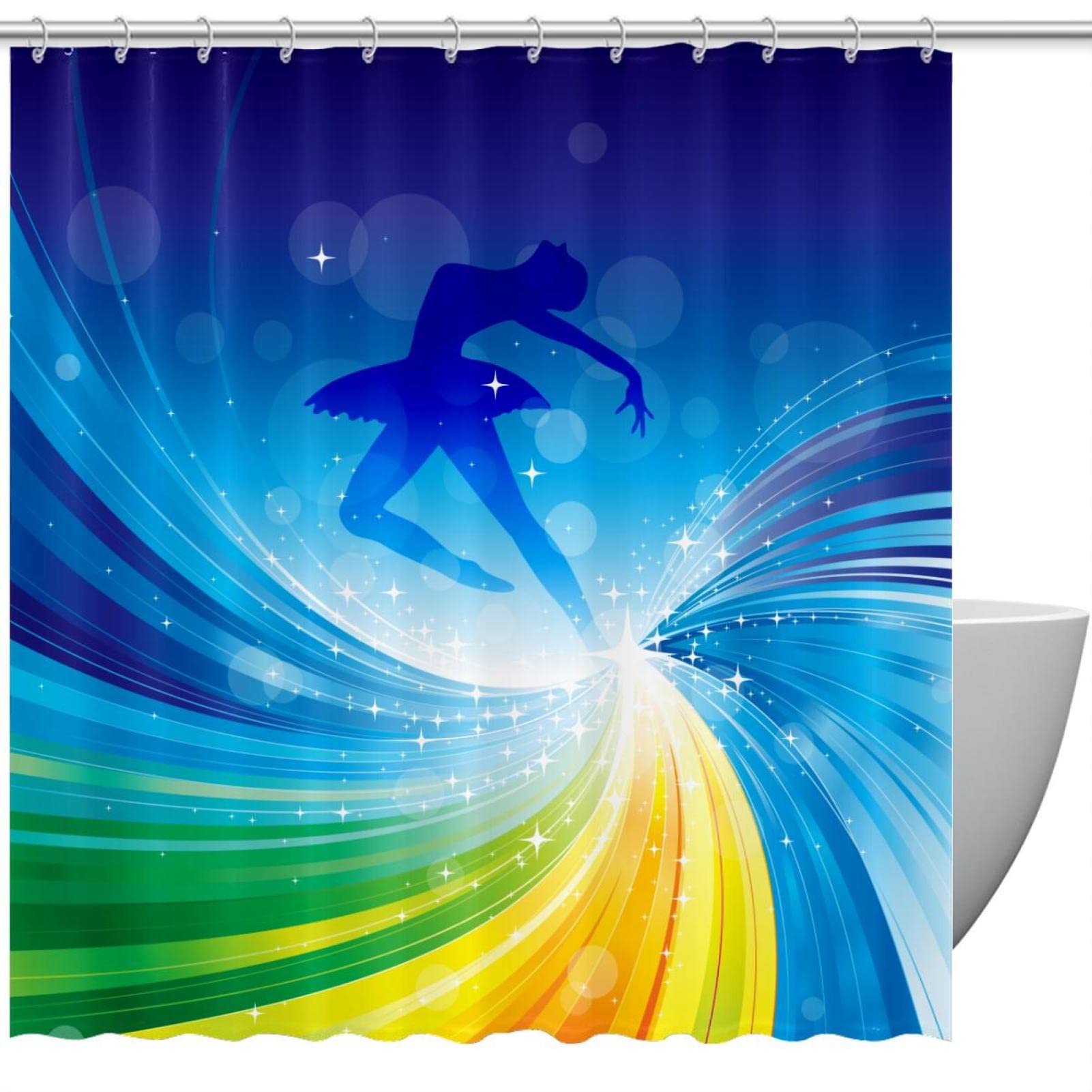 Rideau de douche étanche 183x183 motif abstrait ballet avec anneaux