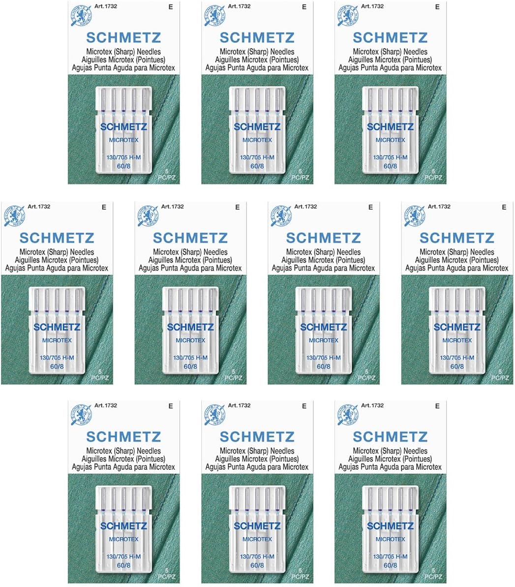 SCHMETZ Microtex Sharp Sewing Machine Needles - Quilting & Topstitching Supplies, Size 60/8, 5-Needle Card, Pack of 10