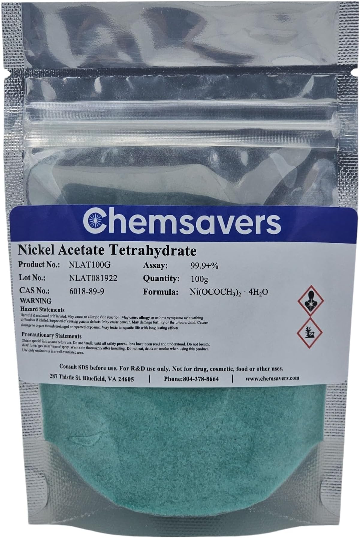 Nickel Acetate Tetrahydrate, 99.95%, 100g
