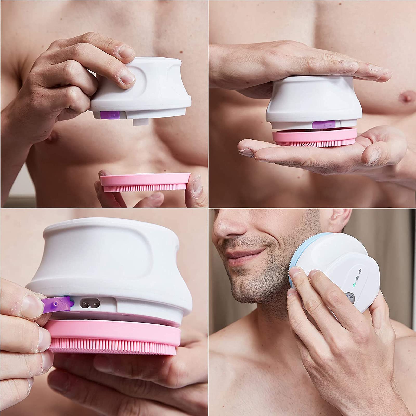 M-TOP Cepillo de Bano para la Espalda Cepillo Eléctrico para Baño Corporal con Cabeza de 5 Cepillos, Cepillo de Masaje de Ducha Automático Exfoliante Mejora la Circulación Sanguínea