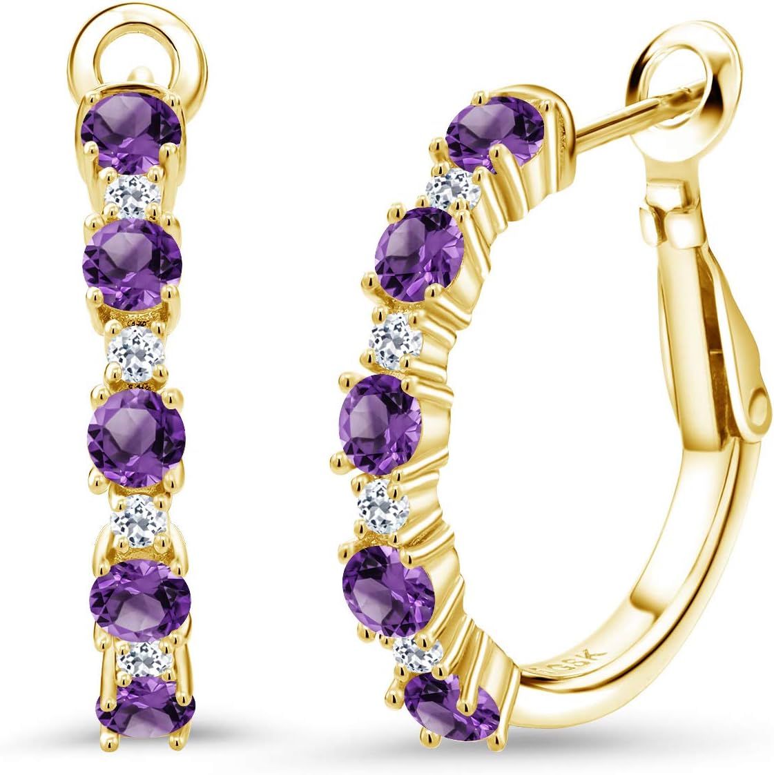 Gem Stone King Gemstone Birthstone and White Topaz Hoop Earrings for Women | 925 Sterling Silver | Round 3MM and 1.8MM | 3/7 Inch Diameter | Fine Jewelry for Her Mom Wife