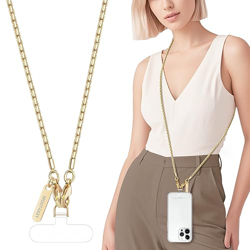 MOUTAKEY Metal Cell Phone chain Crossbody Phone lanyard with 2 Tether Tabs Detachable iPhone Chain Crossbody Strap,Non-rusting,Solid,iPhone Lanyard for Women Girls Travel Shopping Party Camping