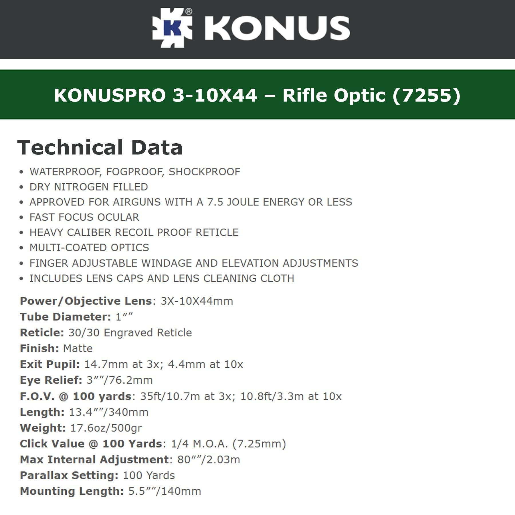 Konus 7255 Mirino 3x-10x44mm Zoom
