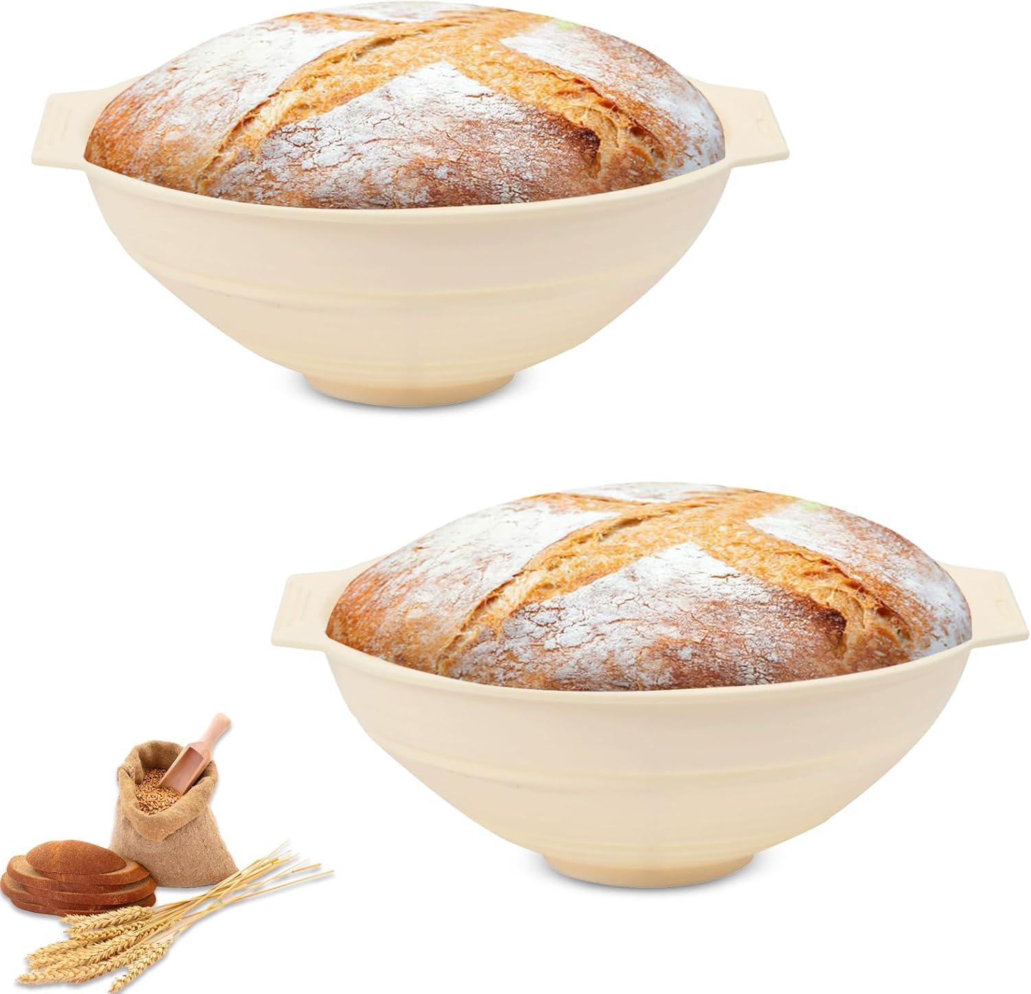 2-Pack 9-Inch Silicone Banneton Bread Proofing Baskets, Round Foldable Sourdough Baskets, Oven Safe, Easy to Clean & Store, Suitable for Baking Various Types of Bread