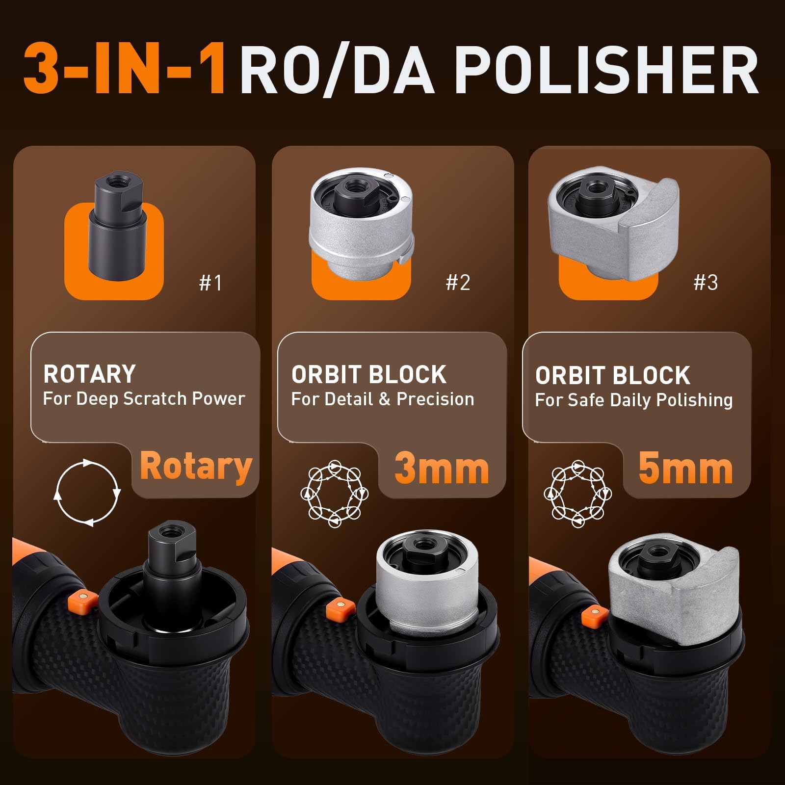 Protmex Mini pulidora para coche, batería giratoria y orbital, 12 V | 1,2/1,6/2 pulgadas, 8 velocidades, 2500-6000 rpm, batería de 12 V 2,0 Ah para detalles de coche
