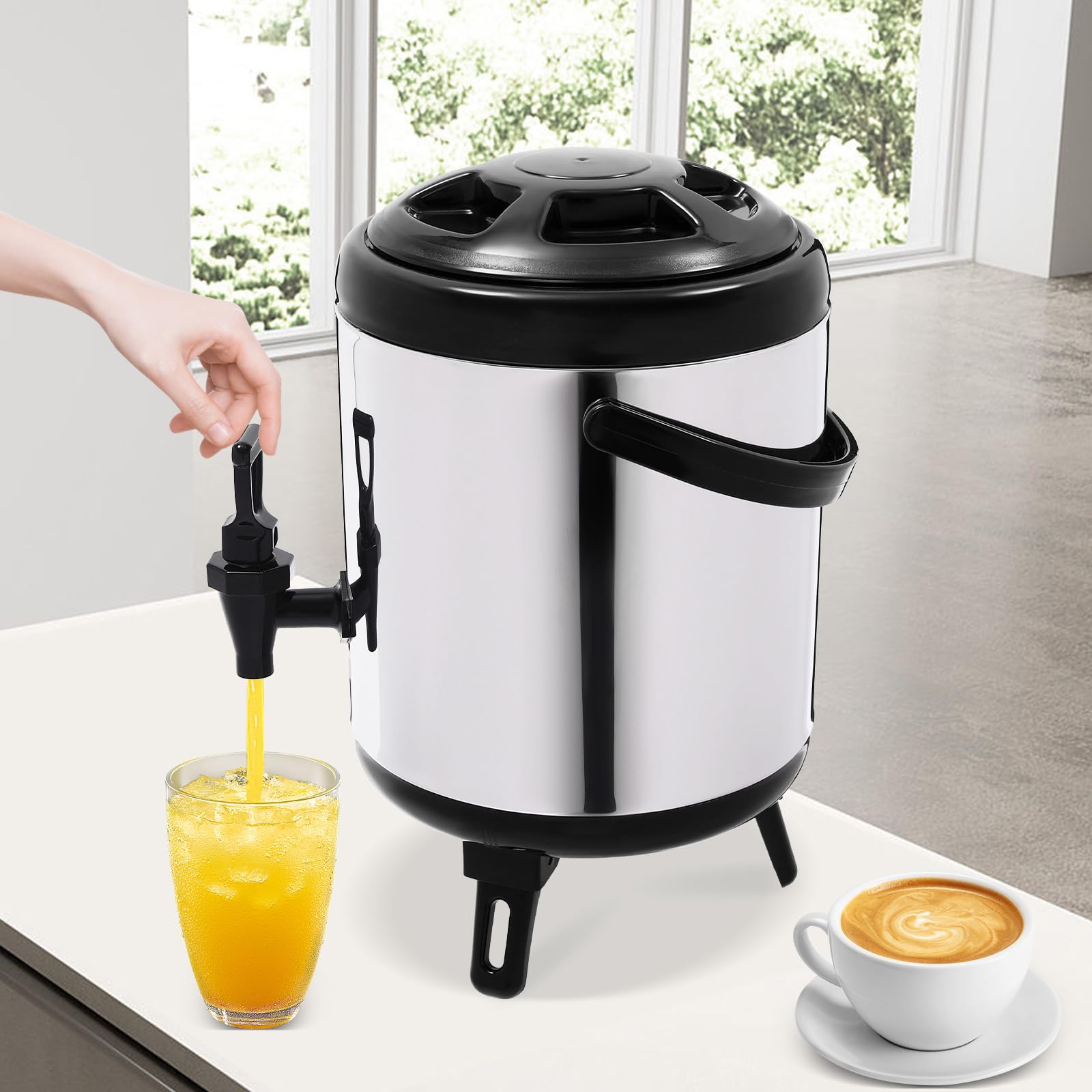Dispensador de agua caliente con grifo, urna de bebidas aislada de acero inoxidable de 6 L, cubo térmico para té, café, catering de fiestas