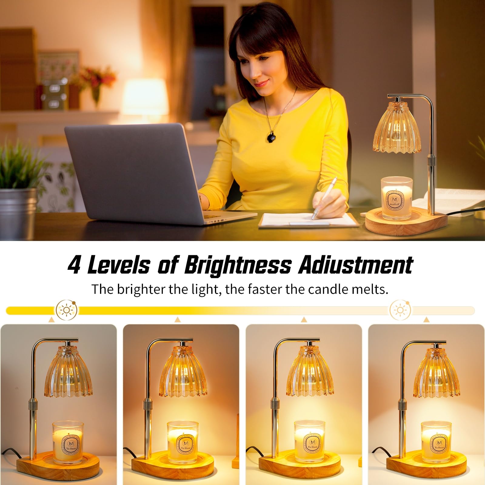 Oppsiue Candle Warmer Lamp, Candle Warmer with Timer Dimmer Height Adjustable, Lamp Wax Warmer with 2 Bulbs,Gift for Wife Girlfriend Mom,House Warming Gifts New Home Gifts,Warm Yellow