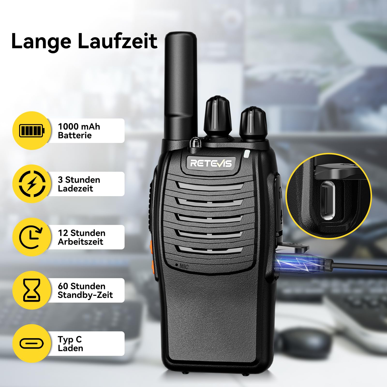Retevis H777 Walkie Talkie Professionali, Ricetrasmittenti PMR446 con Caricatore a 10 Vie, PMR446 Radio Bidirezionale Senza Licenza, Radio con Cuffia per Commercio e Sicurezza (10 Pezzi, Nero)