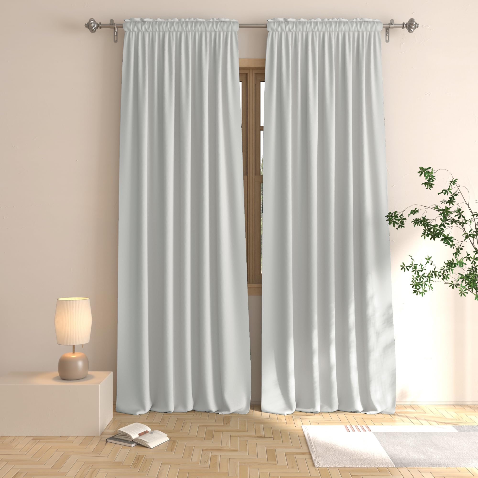 Light Grey Room Darkening Curtains 100 inches Long Window Curtain Panels Living Room Divider Patio Doorway Sliding Glass Door Rod Pocket Thermal