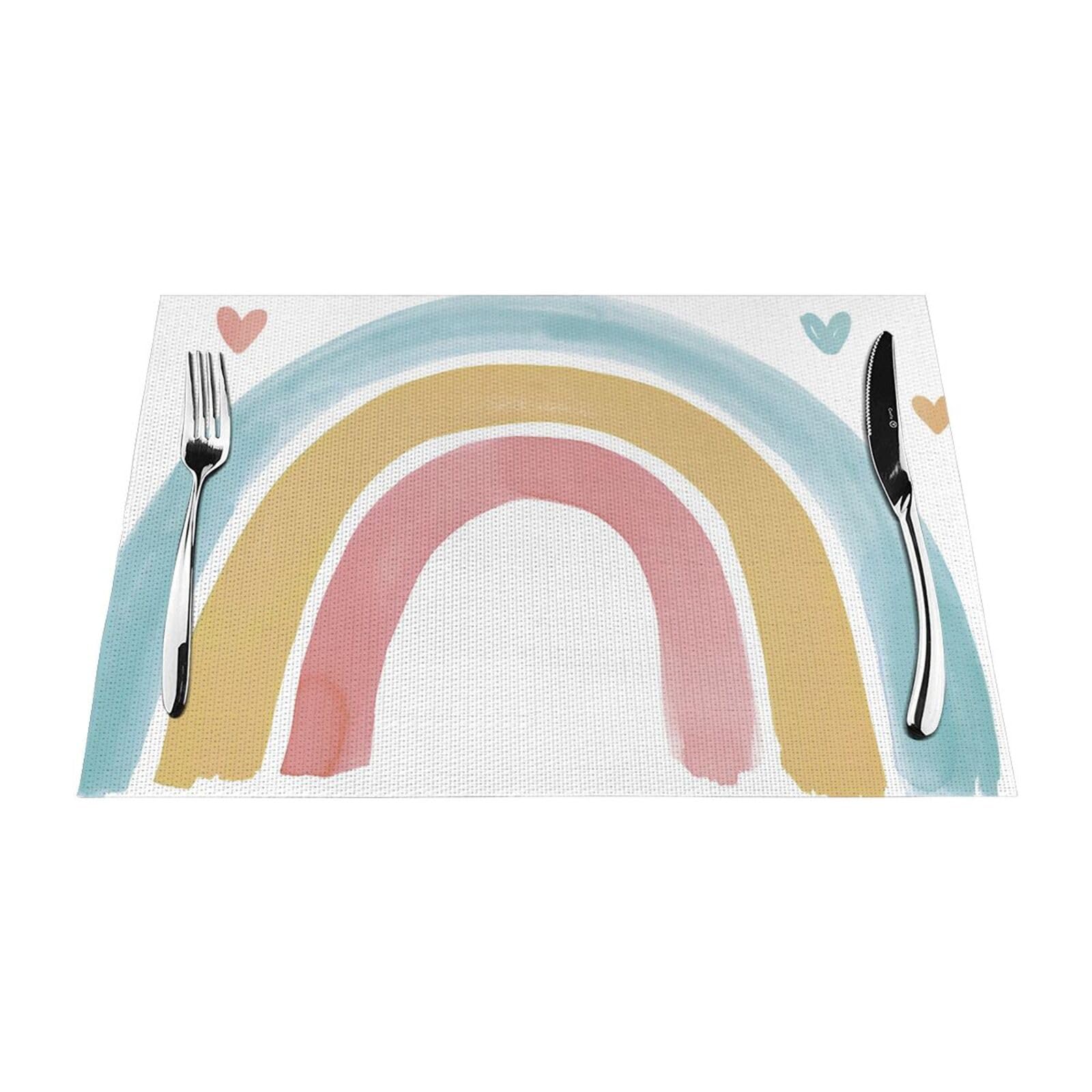 Set de table en PVC tissé durable multicolore arc-en-ciel pour table à manger