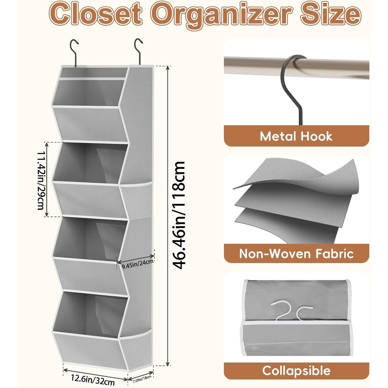 Organizador vertical de almacenamiento para colgar en espacios reducidos, estantes ajustables para armario de dormitorio, ahorro de espacio compacto para ropa y accesorios