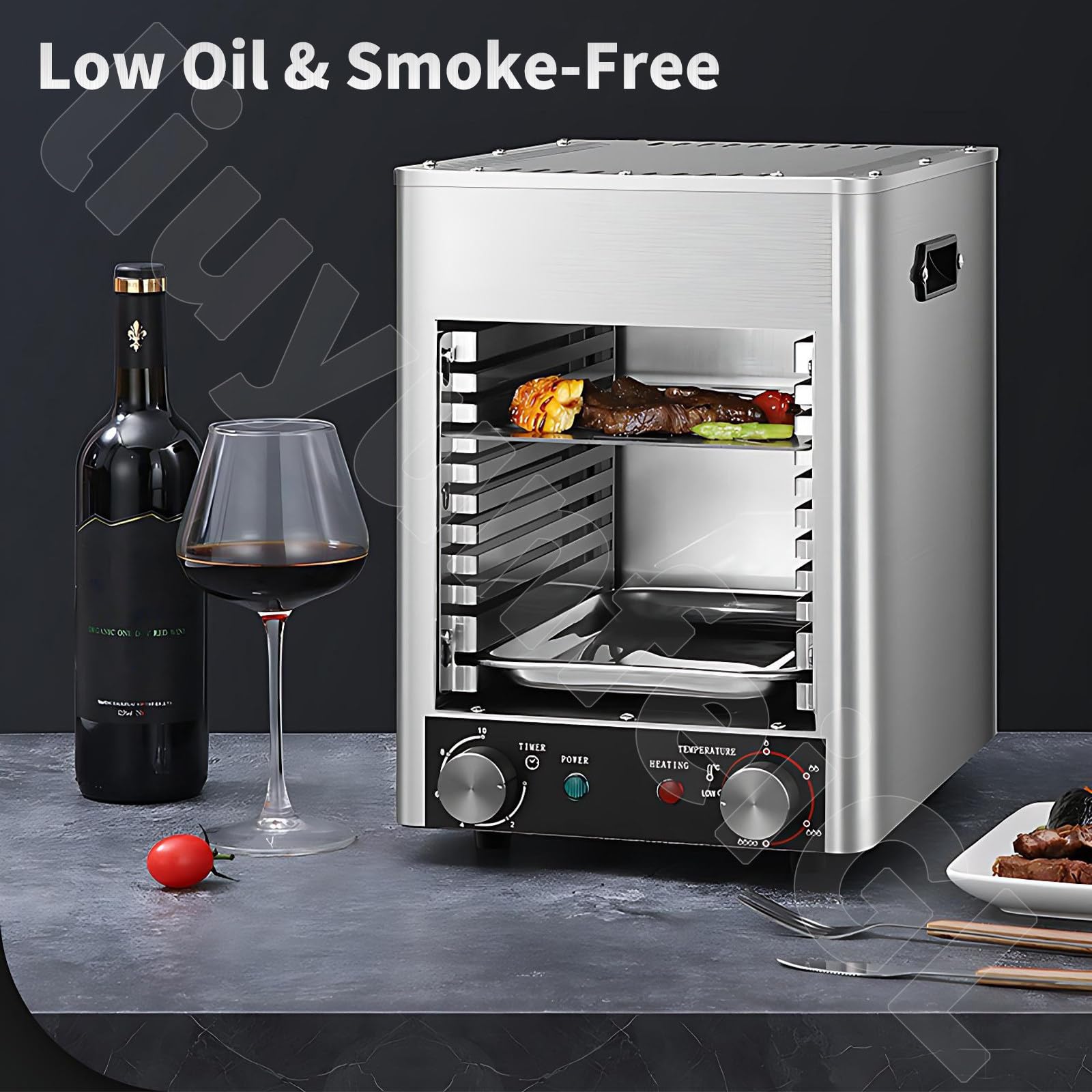 Elektryczny grill na podczerwień do steków 1700W/3400W, grill wewnętrzny do 800°C, bezdymny piekarnik blatowy, dla wołowiny i warzyw w jakości steakhouse 1700W-10Shelf