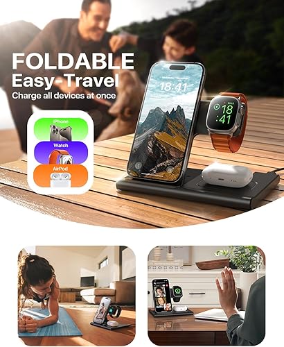Miniatura 7 de EXW Cargador inalámbrico, estación de carga 3 en 1 para dispositivos Apple, soporte de cargador inalámbrico para iPhone 17 Air 16 15 14 13 12 11 Pro