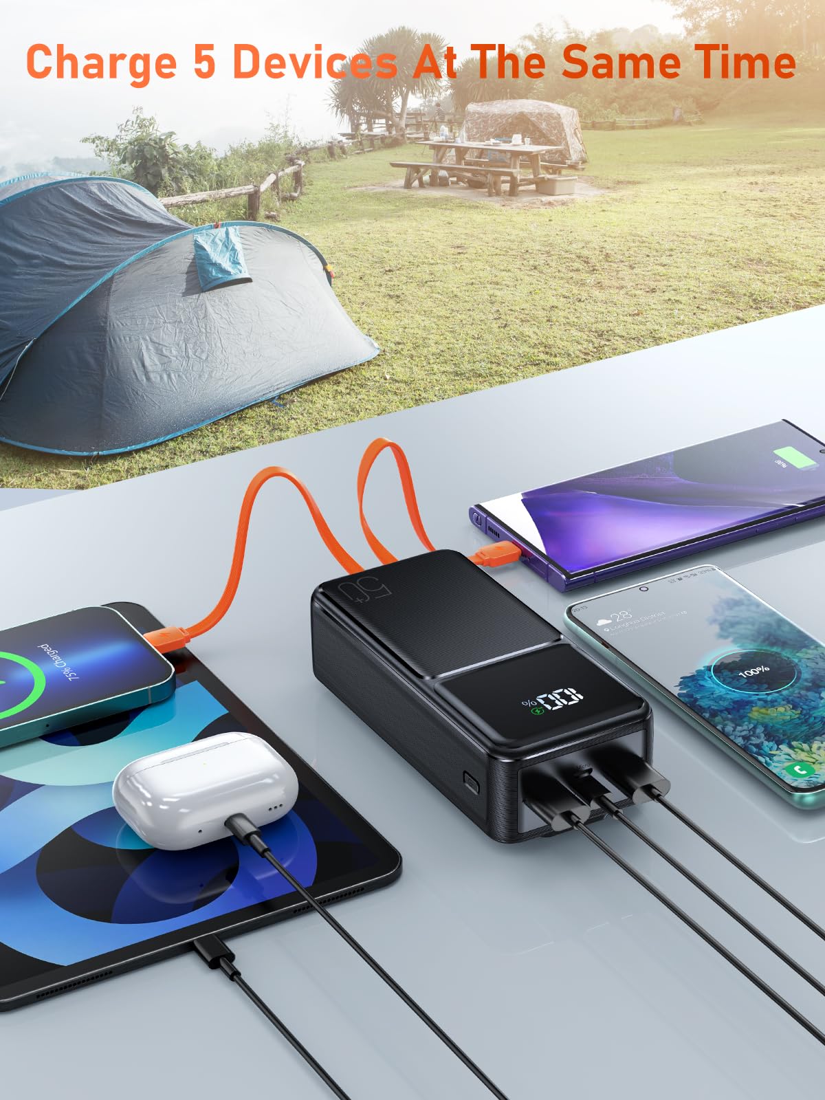 50000mAh Power Bank Funzione Di Ricarica Rapida Con Display A Led, Powerbank Qc 22,5 W/Usb C Pd20 W, Power Bank Portatile, 3 Ingressi E 3 Uscite Per Cellulare,Tablet,Viaggi,Campeggio,Pesca