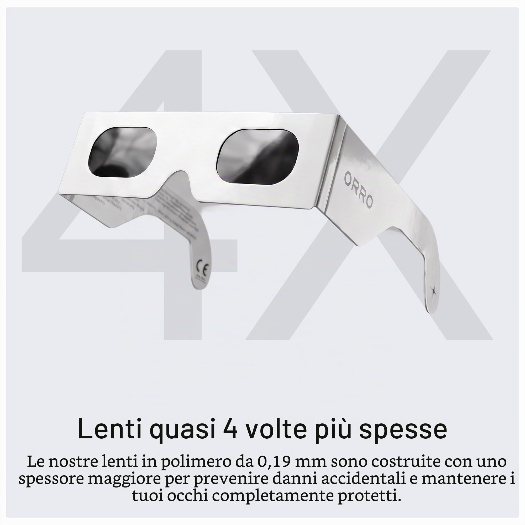 ORRO Occhiali per Eclissi Solare 45 mm, Confezione da 2/6/12, Bianchi, Si Adattano Sopra gli Occhiali da Vista, Protezione Oculare Certificata, Testati EN ISO 12312-2:2015, Marcatura CE